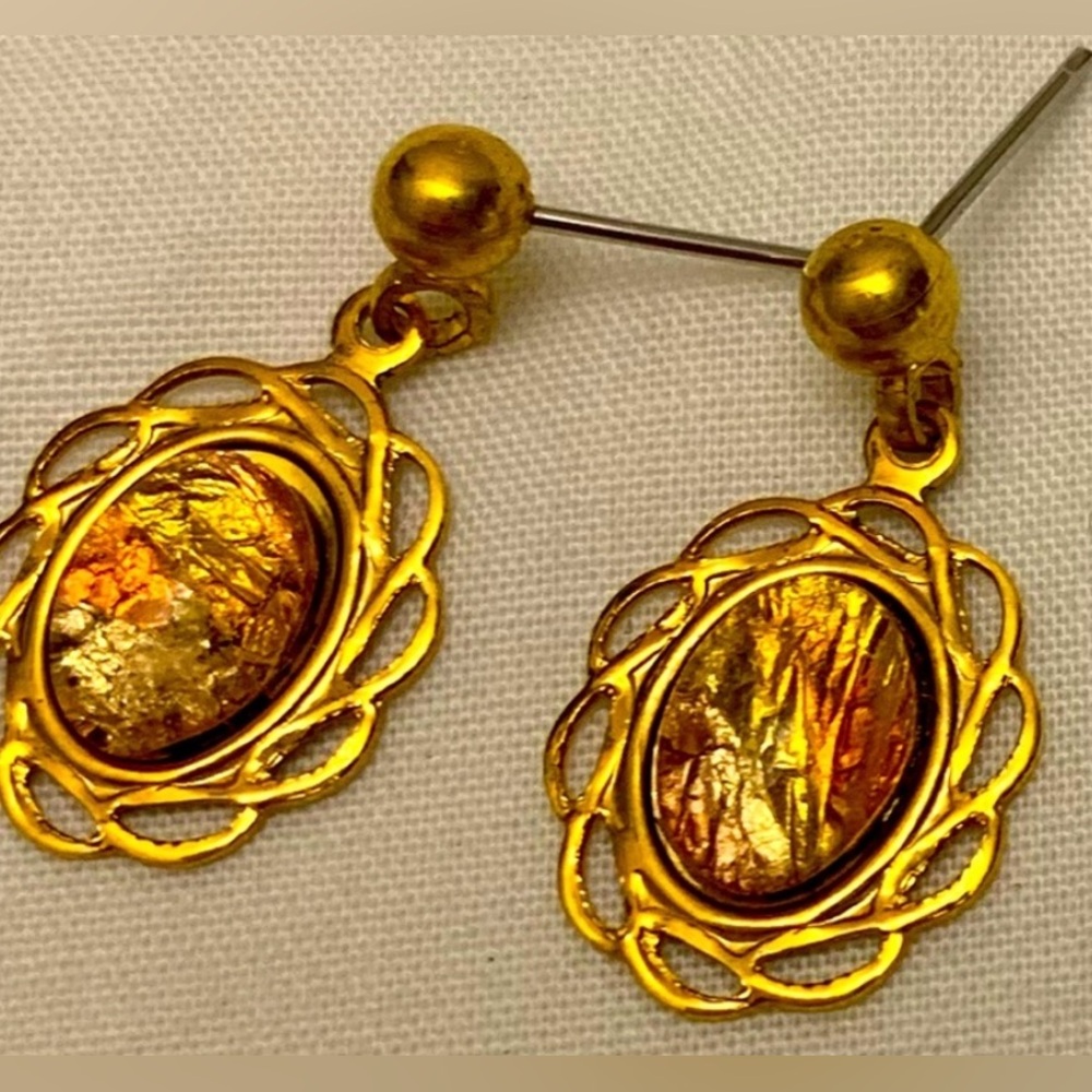 Unbranded Vintage Vtg Y2K Gold Tone Opal Effect Dangle Earrings Women’s Jewelry